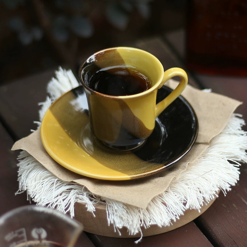 Retro Black and Yellow Porcelain Espresso Cup with Saucer 80ml - Yarafly 