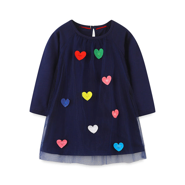 Girls Autumn Long Sleeve Princess Dress with Love Heart Gauze - Sizes 2T to 7T
