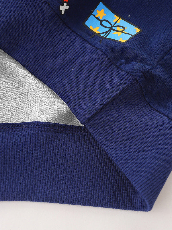 Navy Christmas Sweatshirt for Toddler and Kids Boys - Long Sleeve Cartoon Print