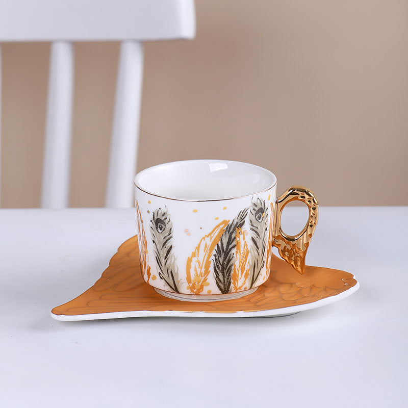 Ceramic Coffee/Tea Cup & Saucer Set with Gold Handle - Yarafly 