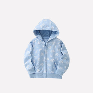 Toddler & Kids Light Blue Floral Print Hoodie Jacket (2T–7T)