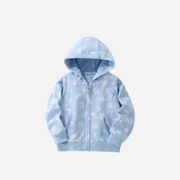 Toddler & Kids Light Blue Floral Print Hoodie Jacket (2T–7T)