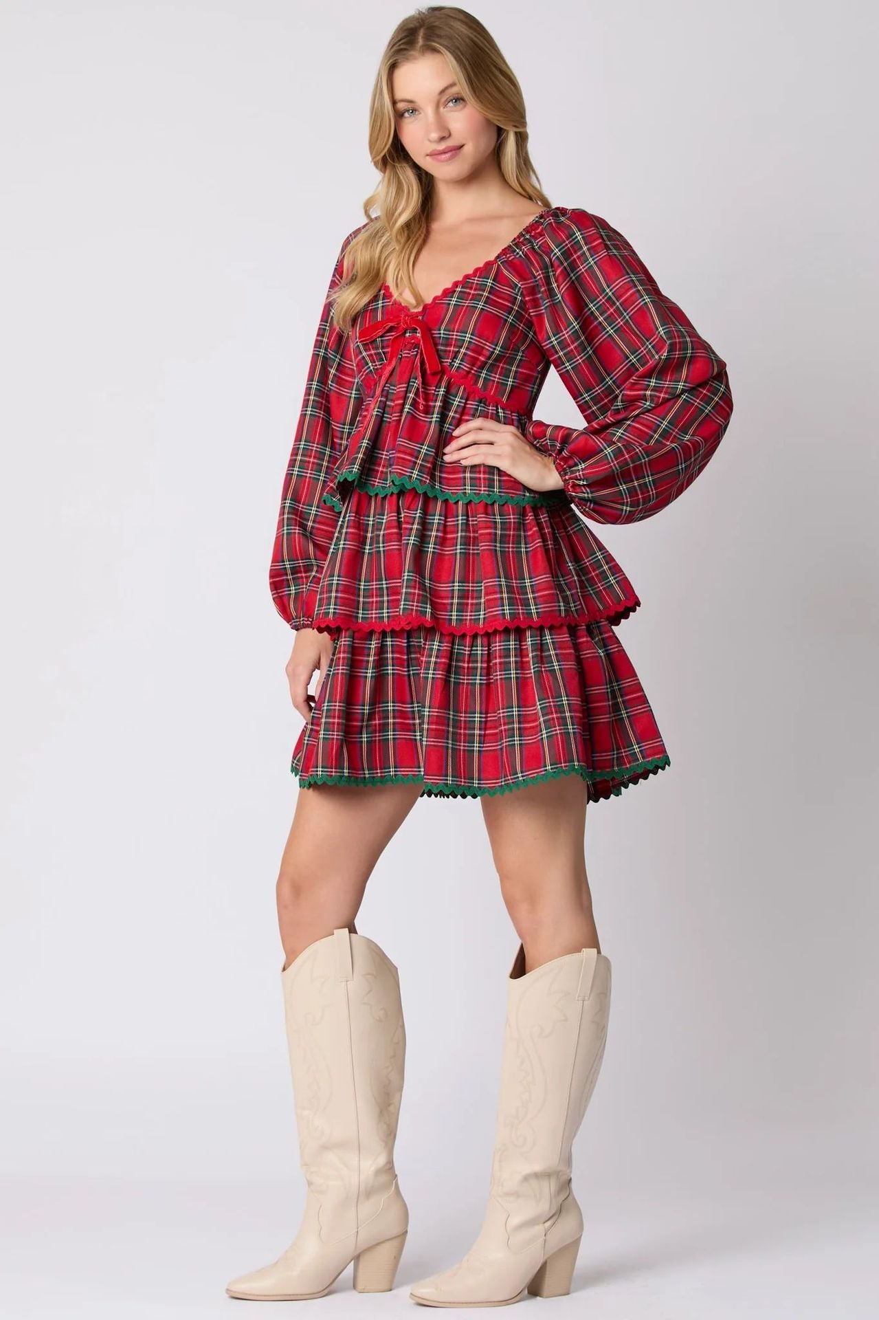 HIGHLAND ROMANCE | Tiered Plaid Mini Dress | Holiday '24 Collection - Yarafly 