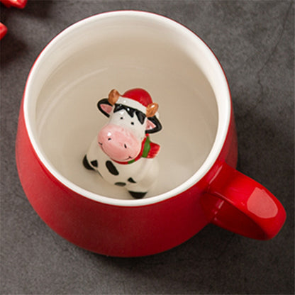 Festive Christmas Character Mugs Set - Red Ceramic Holiday Cups with 3D Figures - Yarafly 