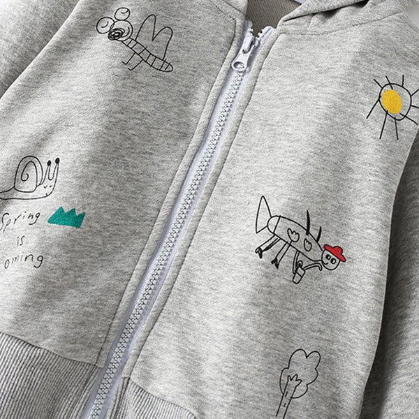 Toddler & Kids Gray Doodle Print Hoodie Jacket (2T–7T)
