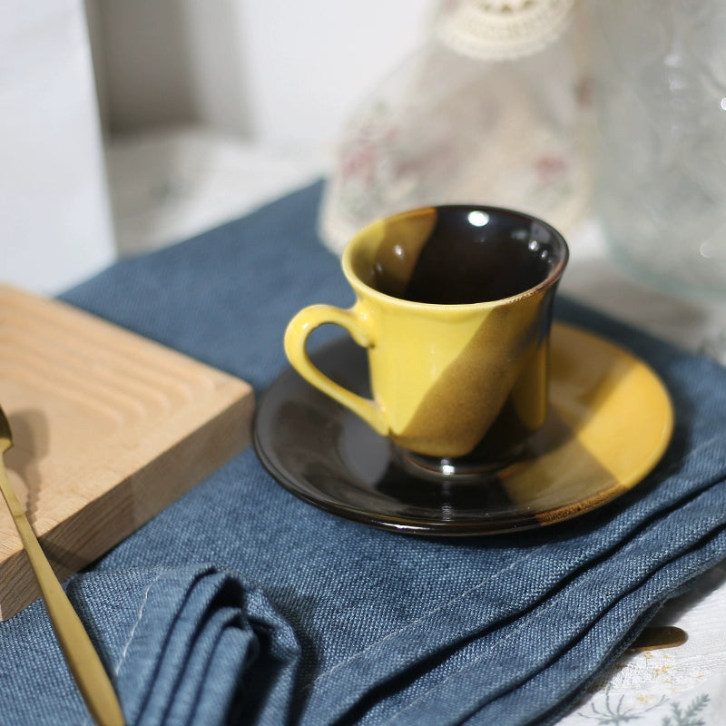 Retro Black and Yellow Porcelain Espresso Cup with Saucer 80ml - Yarafly 