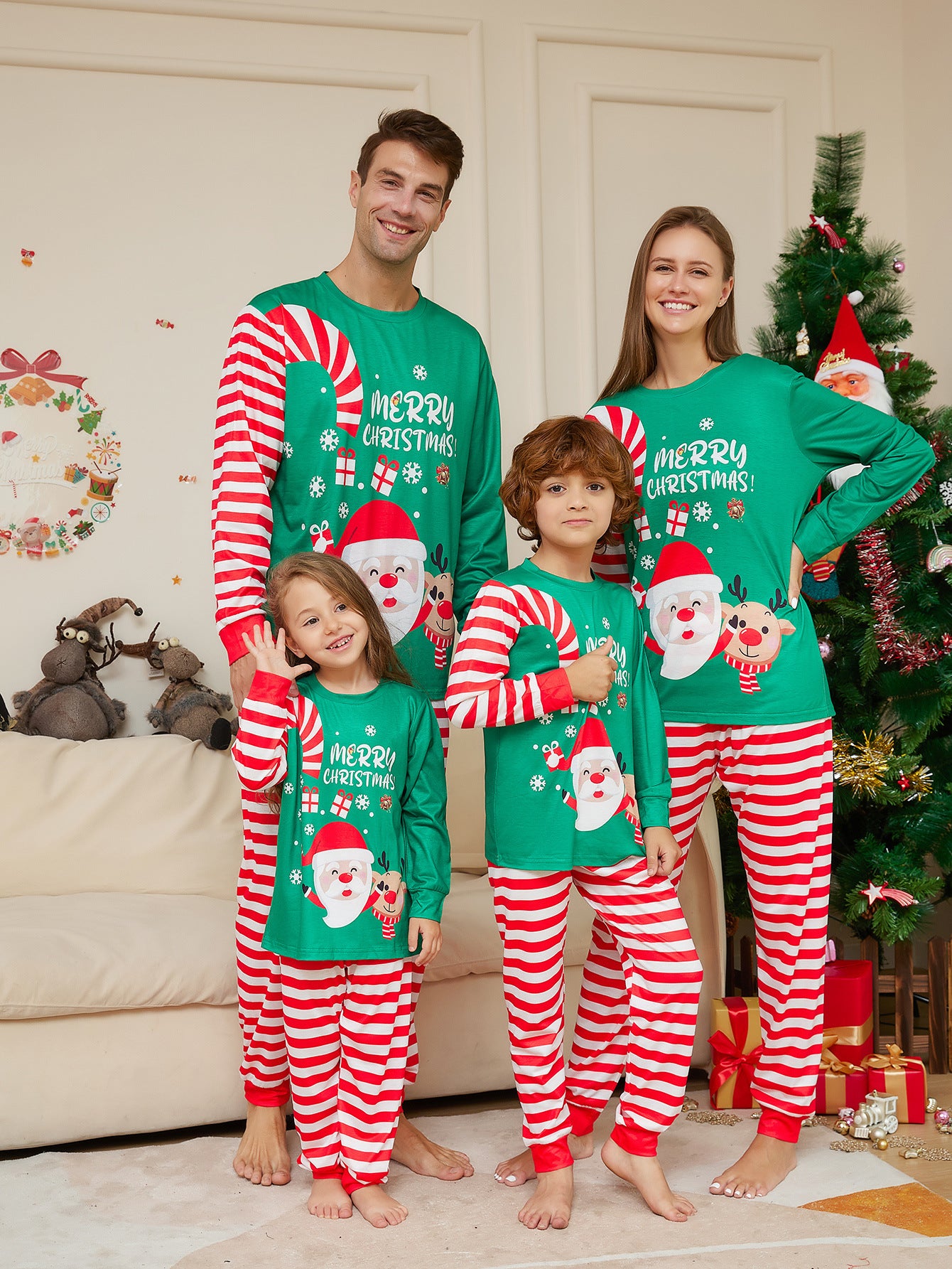 Family Matching Christmas Pajamas | Santa & Stripes PJs | Holiday Sets - Yarafly 