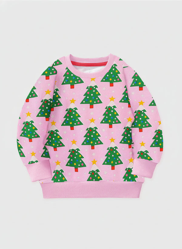 Toddler and Kids Christmas Tree Sweatshirt - Long Sleeve Cartoon Print for Girls