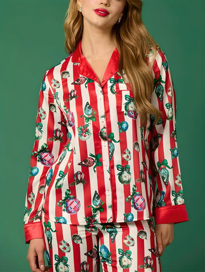 Women's Luxury Holiday Pajama Set | Button-Up PJs | Classic Piping Detail - Yarafly 