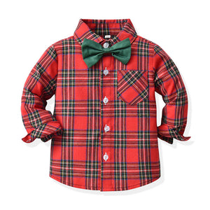 Toddler Boys’ Christmas Plaid Shirt and Suspender Pants Outfit Set (3M–8T)