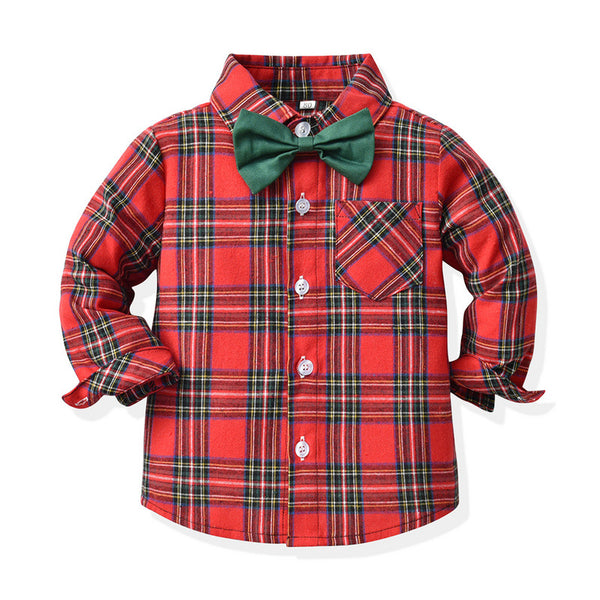 Toddler Boys’ Christmas Plaid Shirt and Suspender Pants Outfit Set (3M–8T)