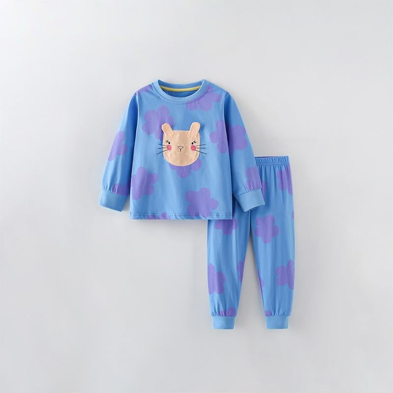 Toddler & Kids Blue Cat Pajama Set with Purple Clouds - Yarafly