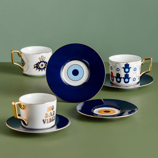 Mediterranean Evil Eye Coffee or Tea Cup & Saucer Set - Yarafly 