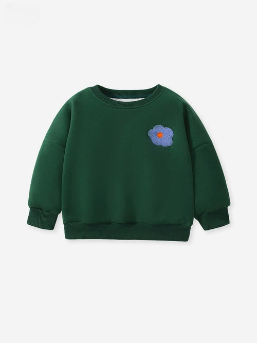 Toddlers & Kids Forest Green Flower Sweatshirt for Girls - Yarafly