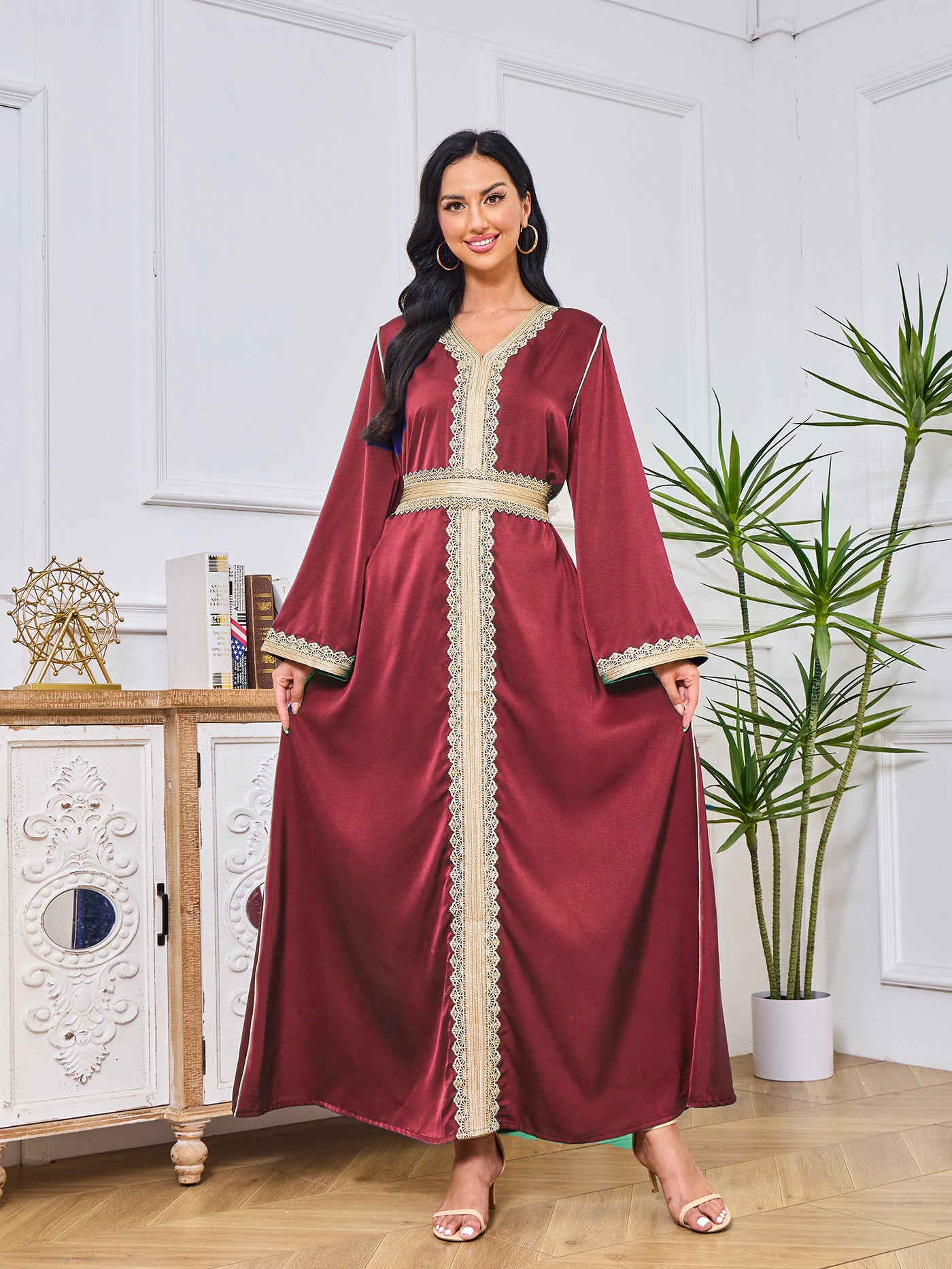 Janna Moroccan Burgundy Kaftan Dress - Yarafly 