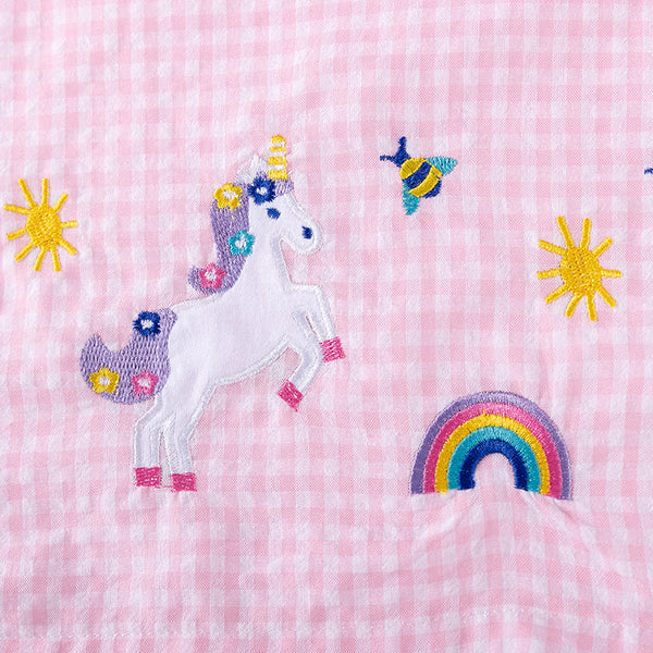 Toddler & Kids Pink Gingham Unicorn Dress – Long Sleeve Outfit - Yarafly