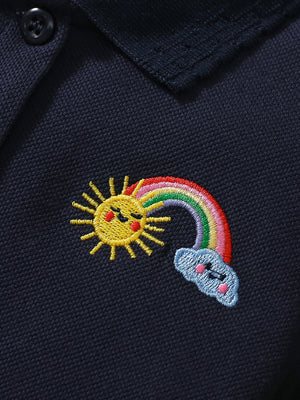 Toddlers & Kids Polo Cotton Dress with Rainbow Embroidery