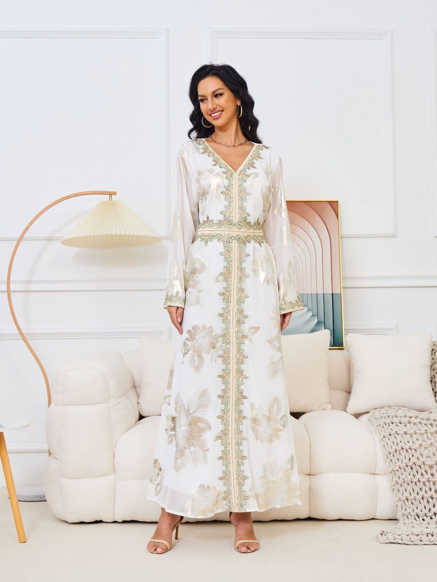 Amirah Embellished Mesh Kaftan - Yarafly 