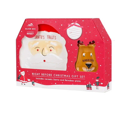 Festive Santa's Treats Plate and Reindeer Dish Set - Yarafly 