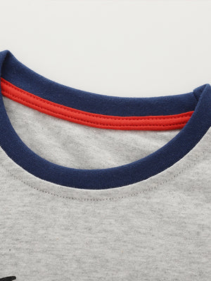 Toddler and Kids Boys Pajama Set - Grey Top Red Bottom Long Sleeve Two Piece