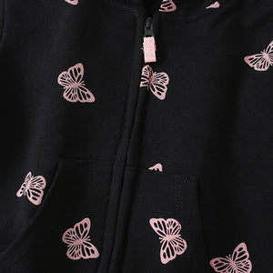 Toddler & Kids Black Butterfly Print Zip-Up Hoodie Jacket (2T-7T)