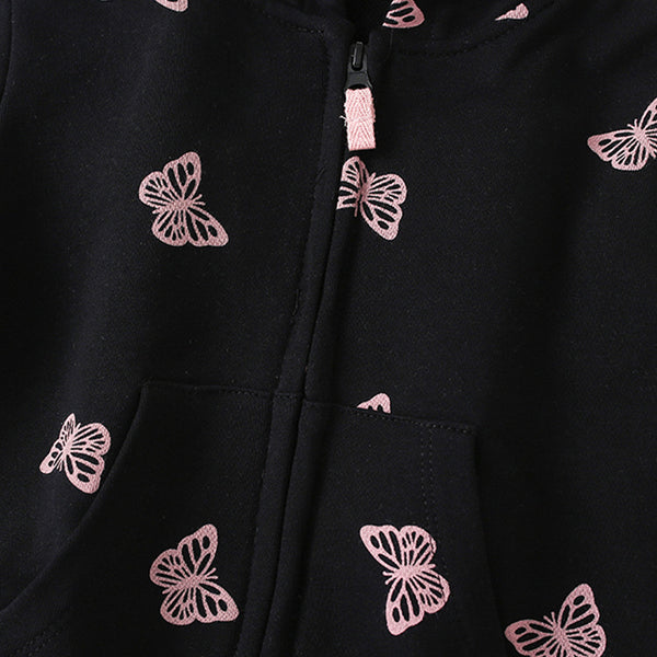 Toddler & Kids Black Butterfly Print Zip-Up Hoodie Jacket (2T-7T)