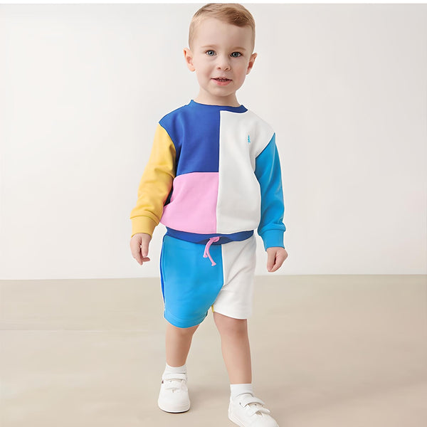 Color Block Sweatshirt & Shorts Set