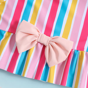 Baby & Toddler Girl Rainbow Stripe Bow Bikini Set