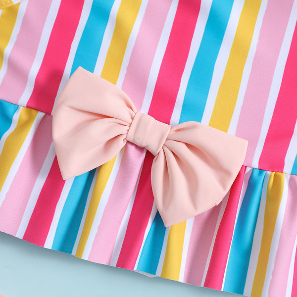 Baby & Toddler Girl Rainbow Stripe Bow Bikini Set