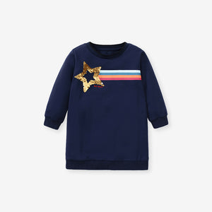 Toddler & Kids Navy Star Sequin Rainbow Stripe Dress - Yarafly