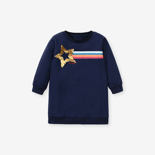 Toddler & Kids Navy Star Sequin Rainbow Stripe Dress - Yarafly