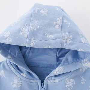 Toddler & Kids Light Blue Floral Print Hoodie Jacket (2T–7T)