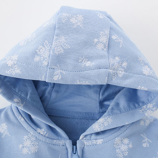 Toddler & Kids Light Blue Floral Print Hoodie Jacket (2T–7T)