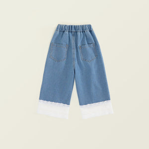 Toddler & Kids Girl Denim Pants with Lace Trim