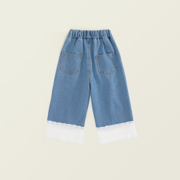 Toddler & Kids Girl Denim Pants with Lace Trim