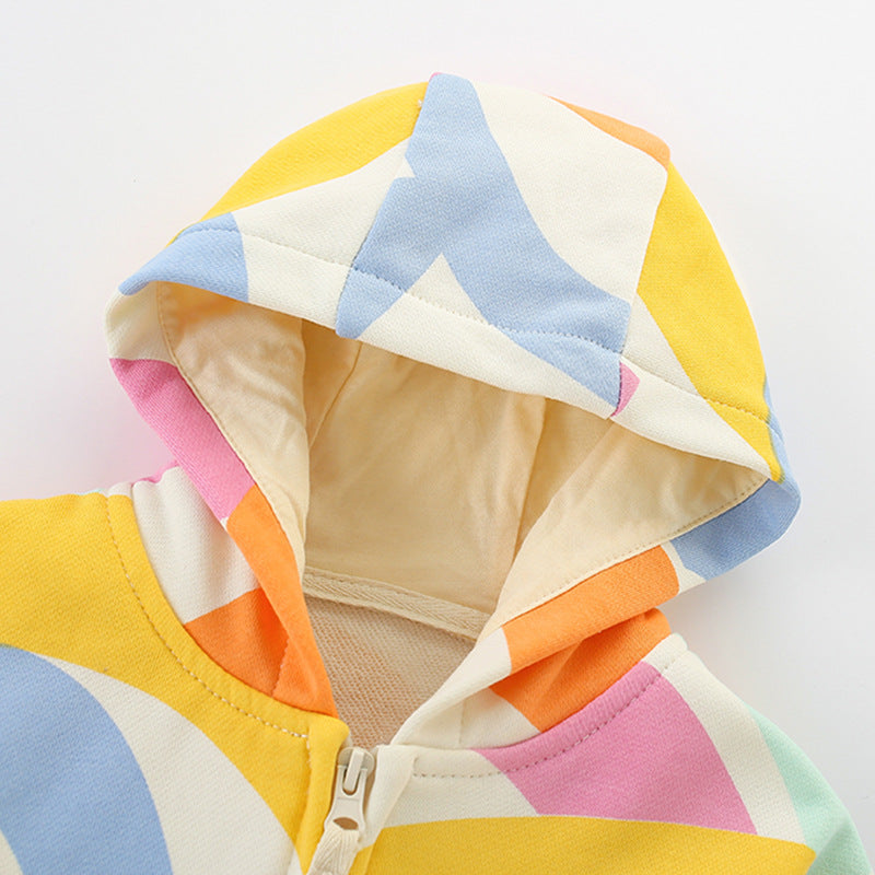 Toddler & Kids Rainbow Color Block Zip Hoodie Jacket (2T–7T)