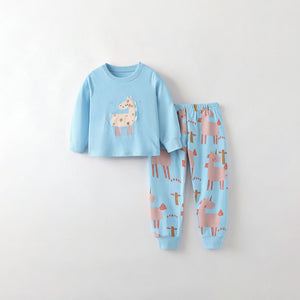 Toddler and Kids Girls Pajama Set - Baby Blue Long Sleeve Loungewear
