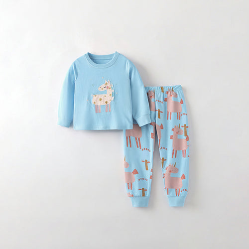 Toddler and Kids Girls Pajama Set - Baby Blue Long Sleeve Loungewear