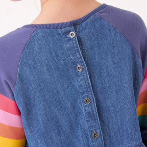 Toddler & Kids Rainbow Sleeve Denim Dress - Yarafly