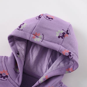 Toddler & Kids Purple Smiling Flower Print Zip Hoodie Jacket (2T–7T)