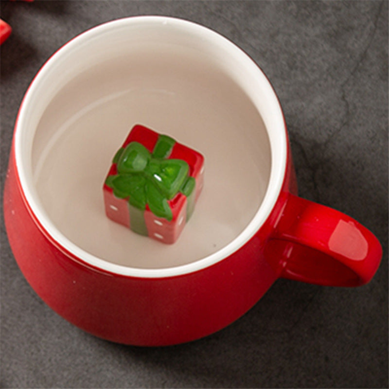 Festive Christmas Character Mugs Set - Red Ceramic Holiday Cups with 3D Figures - Yarafly 