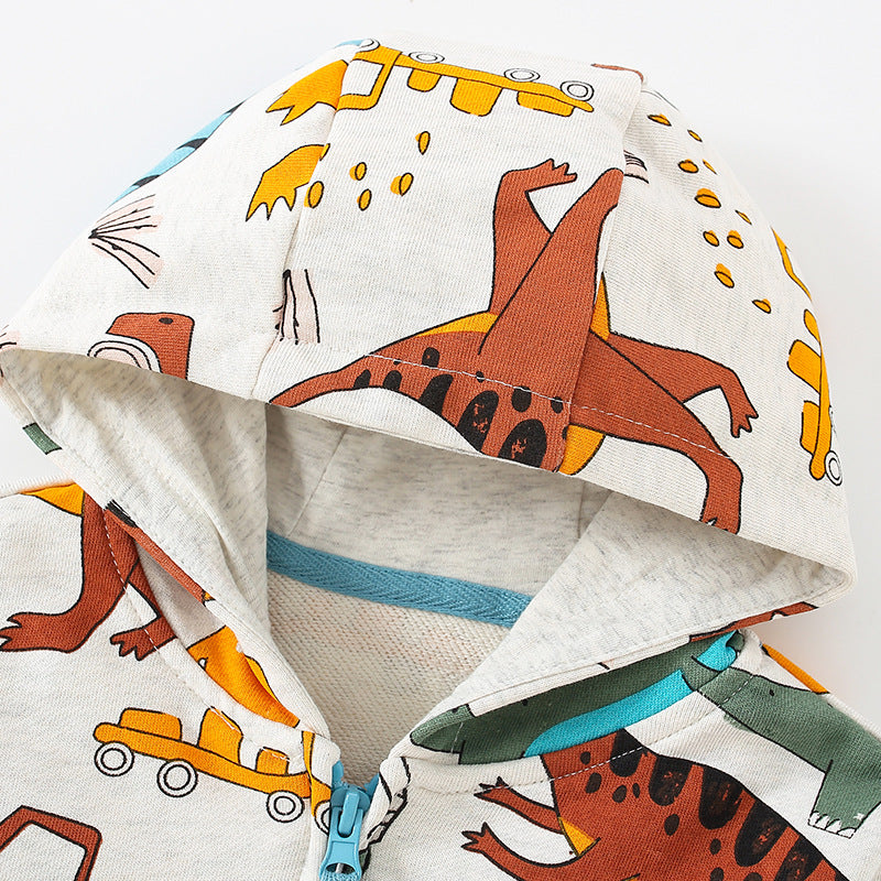 Toddler & Kids Dinosaur Print Zip-Up Hoodie - Yarafly