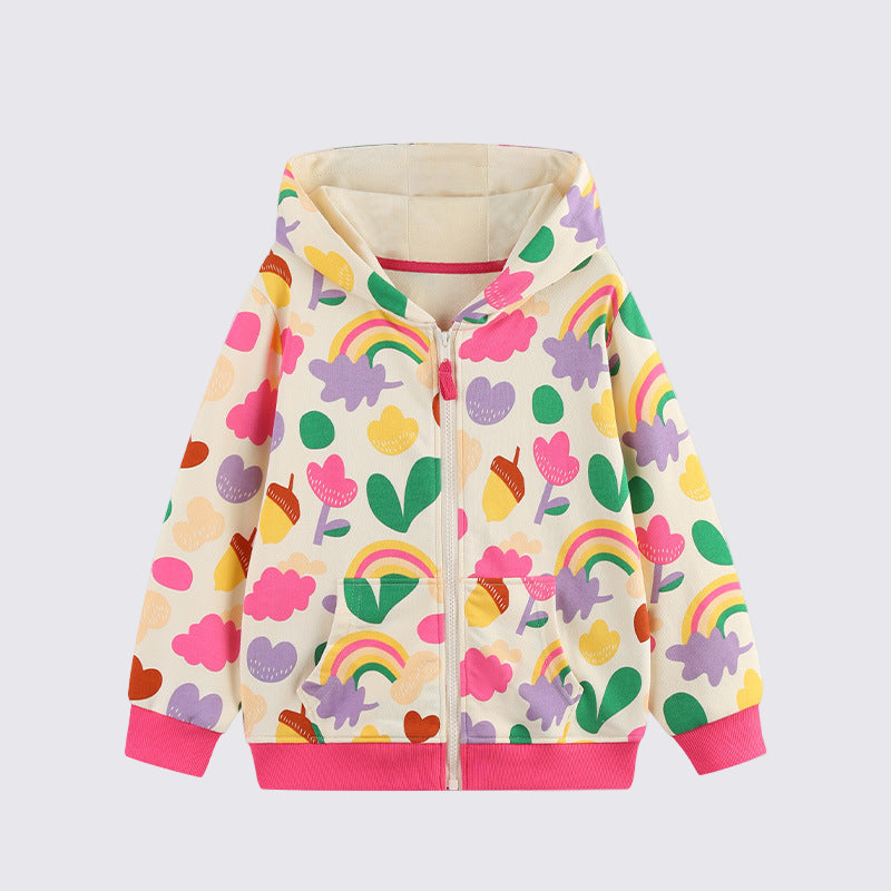 Toddler & Kids White Rainbow Zip Hoodie Jacket (2T–7T)