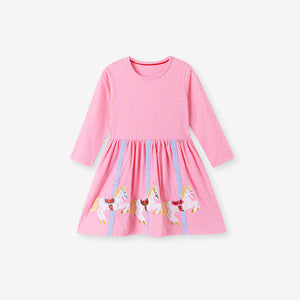 Toddler & Kids Carousel Horse Pink Dress – Long Sleeve Party Outfit - Yarafly