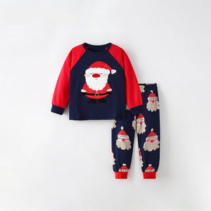Red and Navy Blue Santa Pajama Set for Toddler and Kids Boys