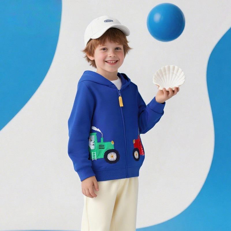 Blue Tractor Print Toddler & Kids Zip Hoodie Jacket (2T–7T)