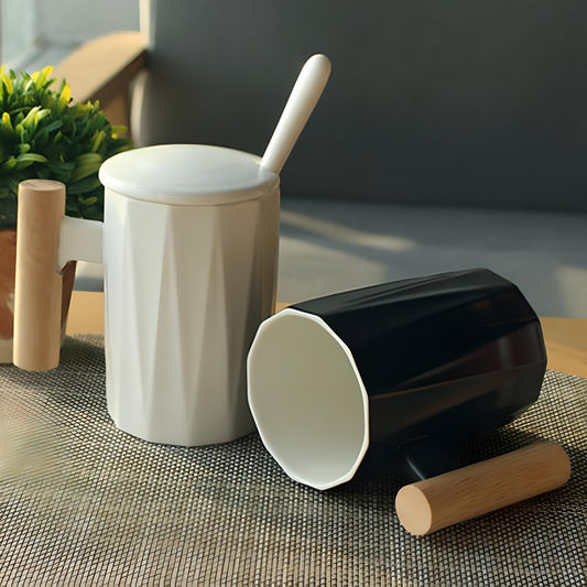 Modern Ceramic Mug with Lid & Spoon - Yarafly 