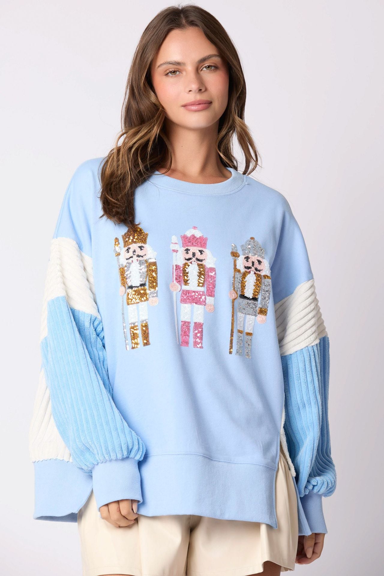 Sequin Nutcracker Sweater | Color Block Holiday Pullover | Christmas Fashion - Yarafly 