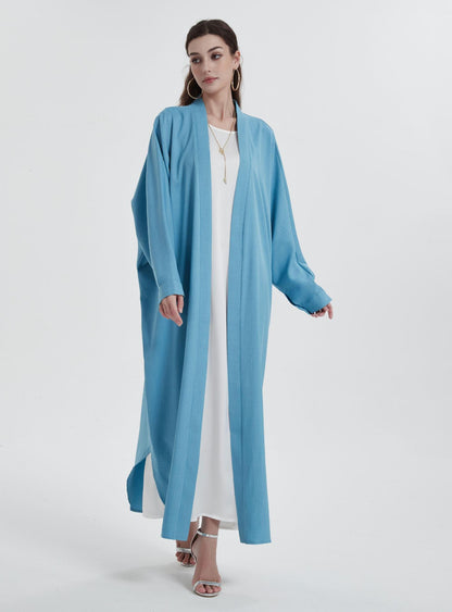 Sky Blue Open Abaya | Modern Minimalist Cardigan | Modest Fashion - Yarafly 