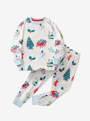 Toddler and Kid Boys White Christmas Pajama Set - Long Sleeve White Loungewear
